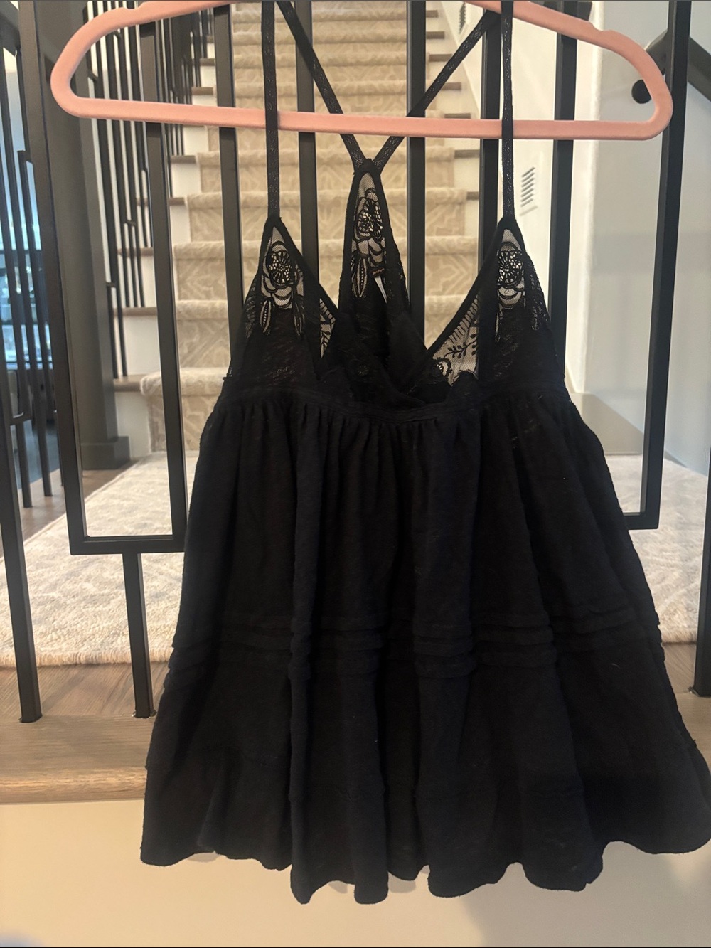 Free People Black Lace Trim Tank Top